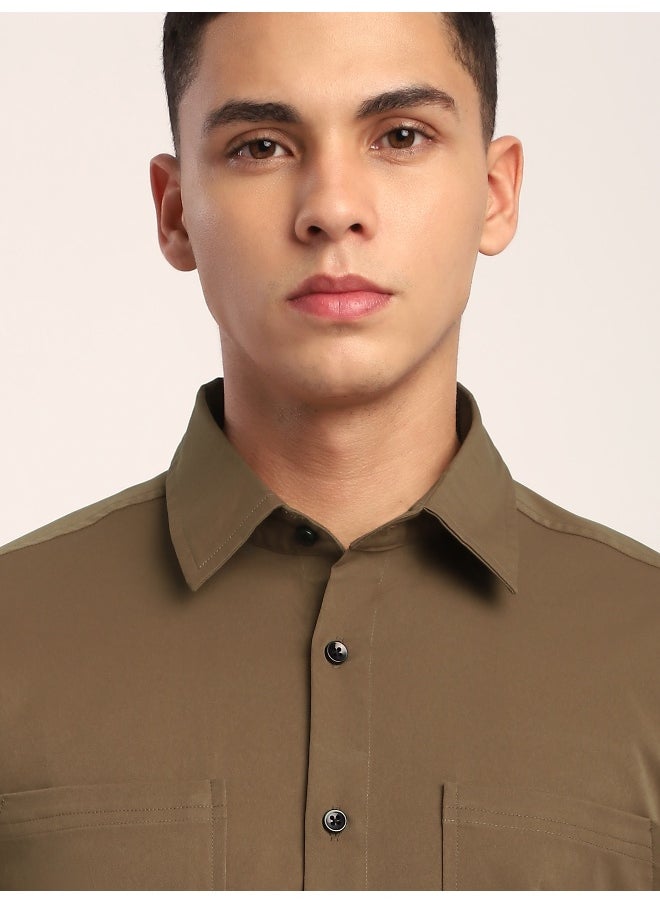 Beyoung Wood Brown Angular Pocket Shirt  - Image 4