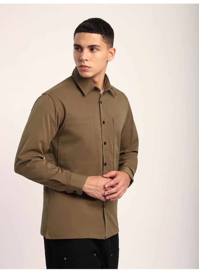 Beyoung Wood Brown Angular Pocket Shirt  - Image 3