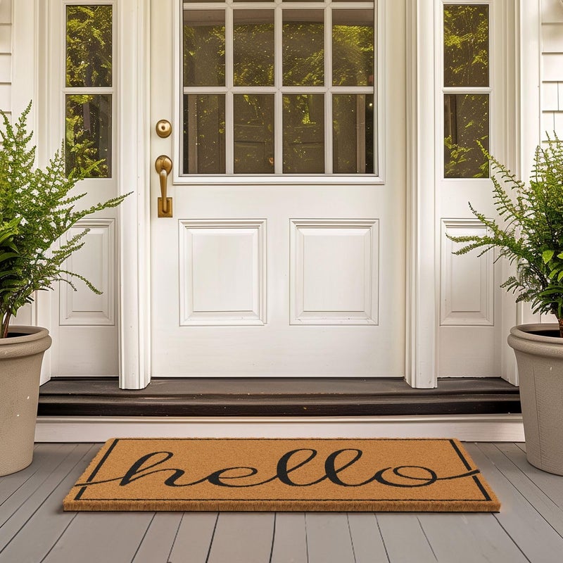 Barnyard Designs Natural Coco Coir Heavy Duty Backing Doormat - Large Cute Non-Slip Front Door Welcome Mat for Outside Entrance or Porch Entry, Brown (24x36, Hello) - Image 2