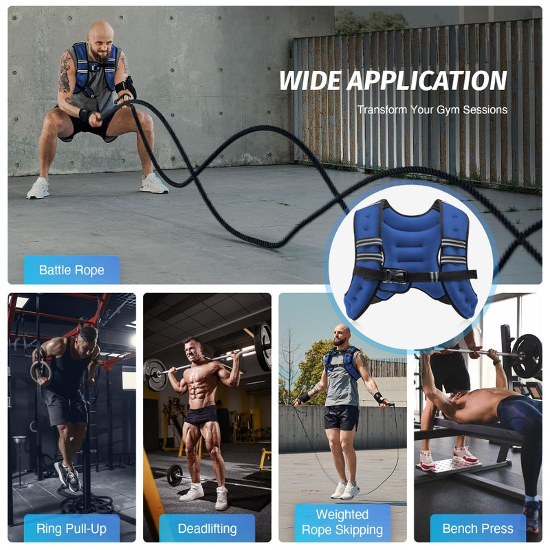 ZELUS Weighted Vest, 6lb/8lb/12lb/16lb/20lb/25lb/30lb Weight Vest with Reflective Stripe for Workout, Strength Training, Running, Fitness, Muscle Building, Weight Loss, Weightlifting, Blue(8 lb) - Image 5