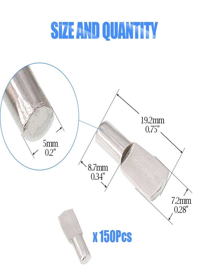 Glarks 150-Pieces 5mm Shelf Support Pegs Pins Spoon Shape Cabinet Furniture Shelve Support - Nickel Plated - Image 2