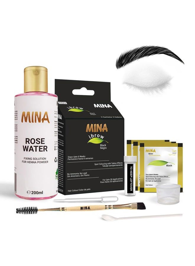MinaiBrow Black Natural Tinting Powder with Rose Water & Duo Angled Brush | Smudge-Proof Instant Brow Dye for 100% Gray Coverage - Image 1