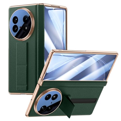 Midkart Leather Cover Compatible with Vivo X Fold 5 Release 2025 Auto-Sliding Hinge Protection Kickstand Electroplated with Front Glass Case & Camera Protection, Green & Gold - Image 1