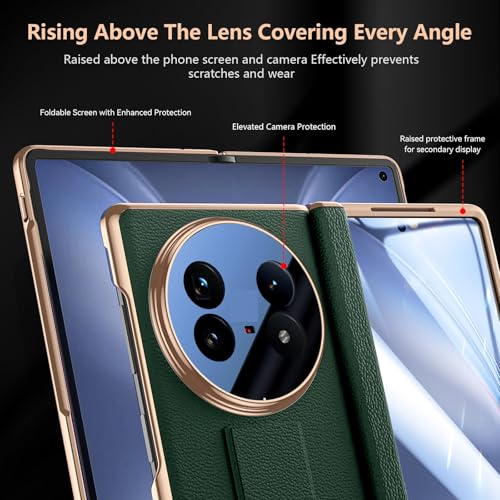 Midkart Leather Cover Compatible with Vivo X Fold 5 Release 2025 Auto-Sliding Hinge Protection Kickstand Electroplated with Front Glass Case & Camera Protection, Green & Gold - Image 4