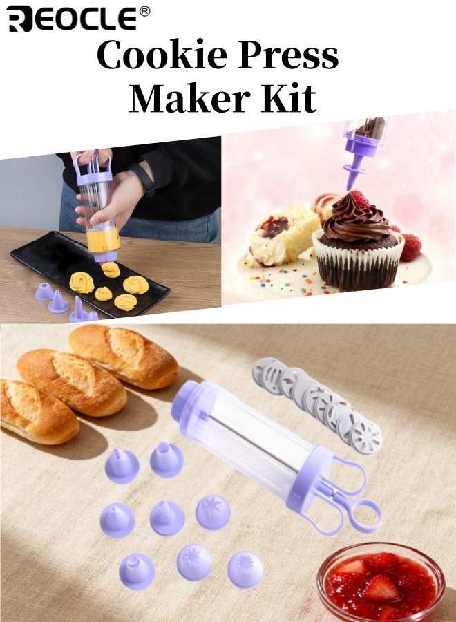REOCLE Cookie Press Maker Kit with 8 Moulds and 9 Nozzles Stainless Steel Cookie Press Baking Tools for DIY Biscuit Maker Cake Decorating and Holiday Baking for Home Bakers - Image 1