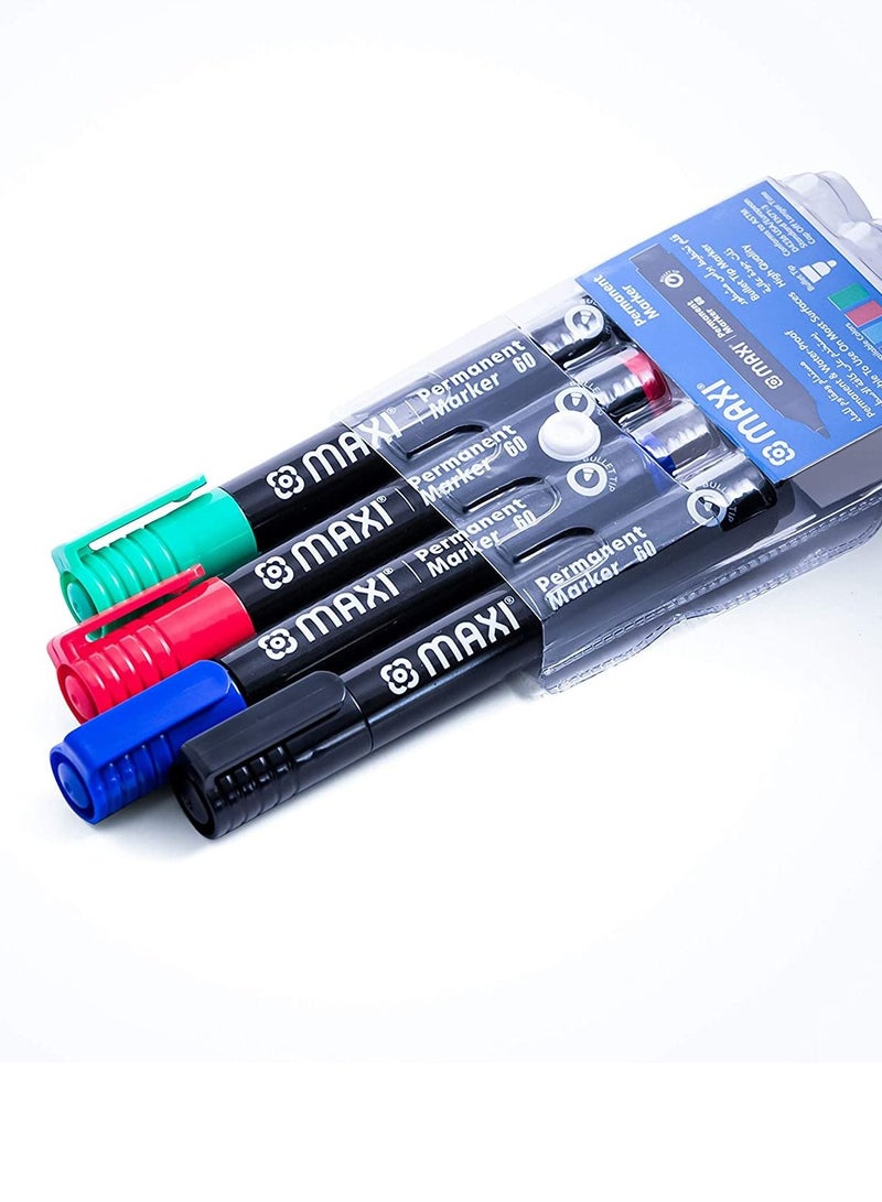 Maxi 4-Piece Permanent Marker Bullet Tip Multicolour - Image 3