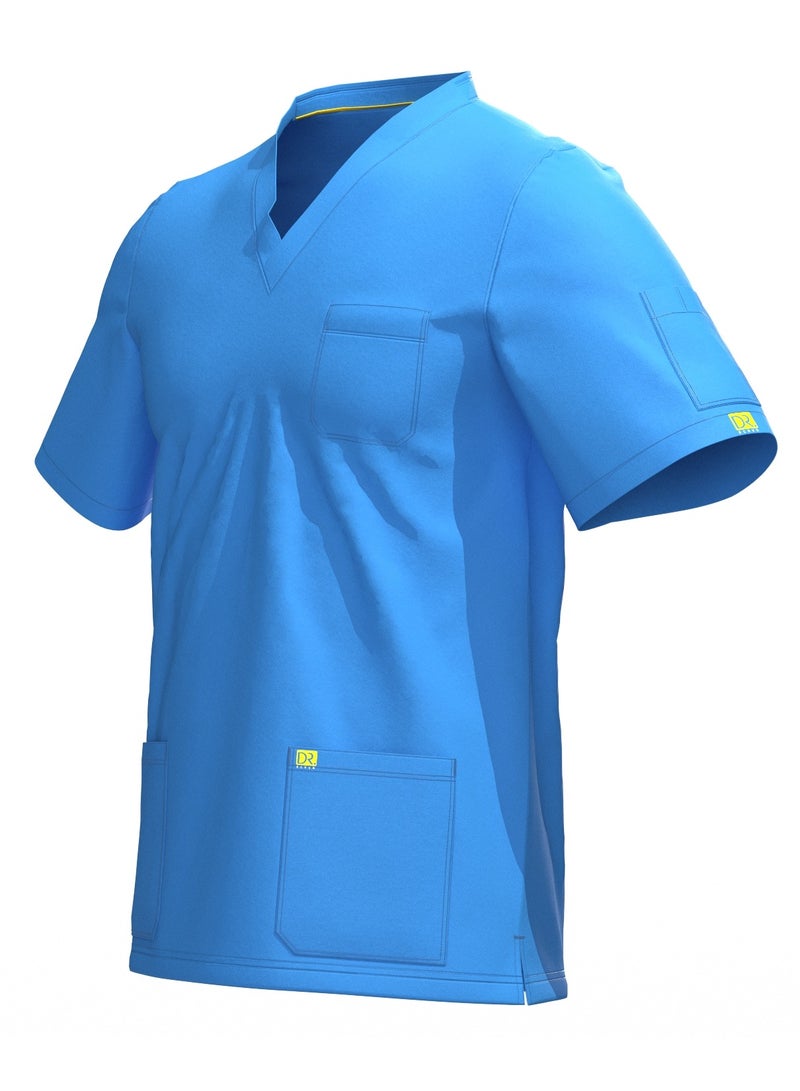 Doctor Scrub Comfortable Sky blue Lycra fabric with many pockets is meticulously crafted to retain its color without fading with repeated washing  - Image 3