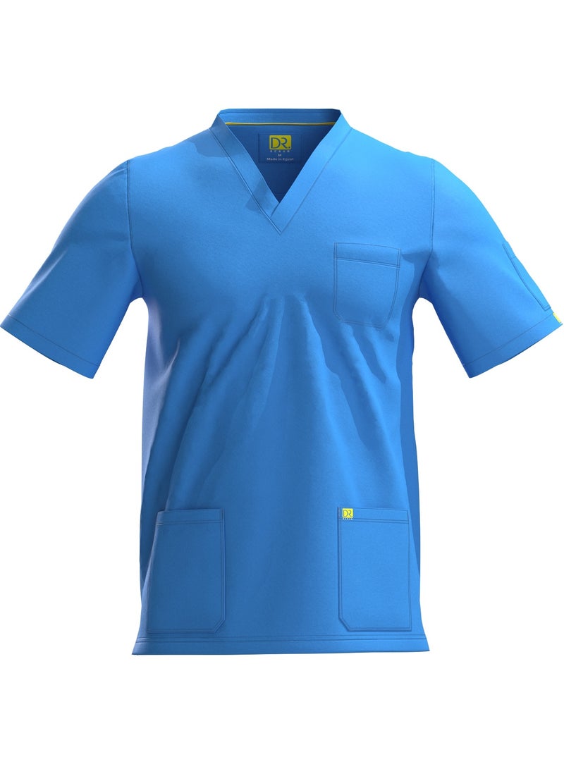 Doctor Scrub Comfortable Sky blue Lycra fabric with many pockets is meticulously crafted to retain its color without fading with repeated washing  - Image 1