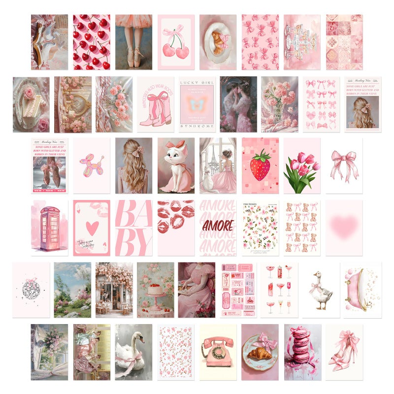 KBKBART 50Pcs Pink Coquette Room Decor Aesthetic Pictures, Pink Posters Coquette Room Decor, 4"x6" Wall Collage Kit for Teen Girls Dorm Bedroom, Cute Pictures Trendy Wall Art Prints - Image 1