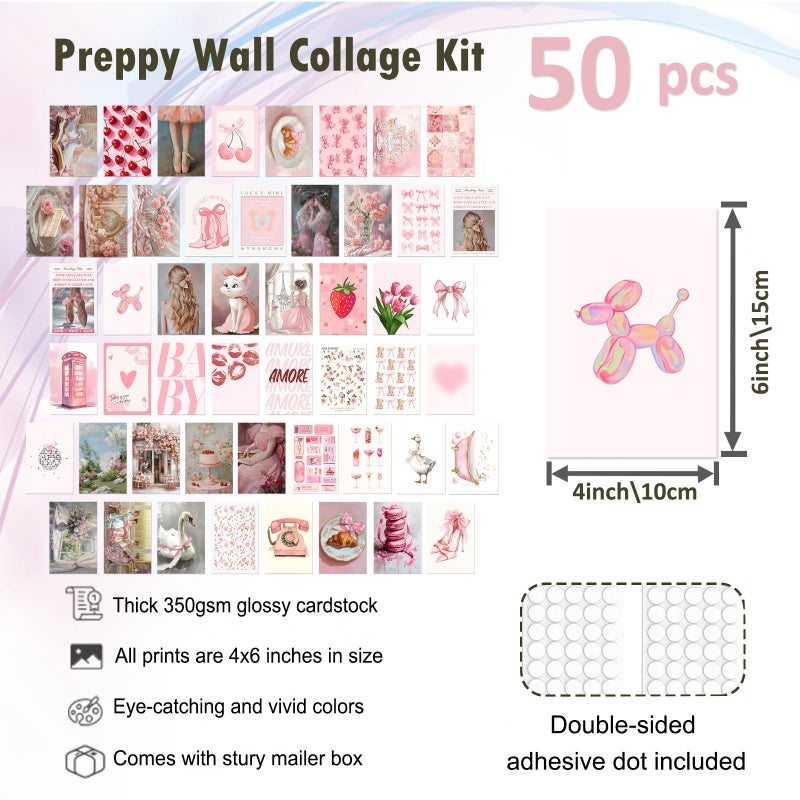 KBKBART 50Pcs Pink Coquette Room Decor Aesthetic Pictures, Pink Posters Coquette Room Decor, 4"x6" Wall Collage Kit for Teen Girls Dorm Bedroom, Cute Pictures Trendy Wall Art Prints - Image 2