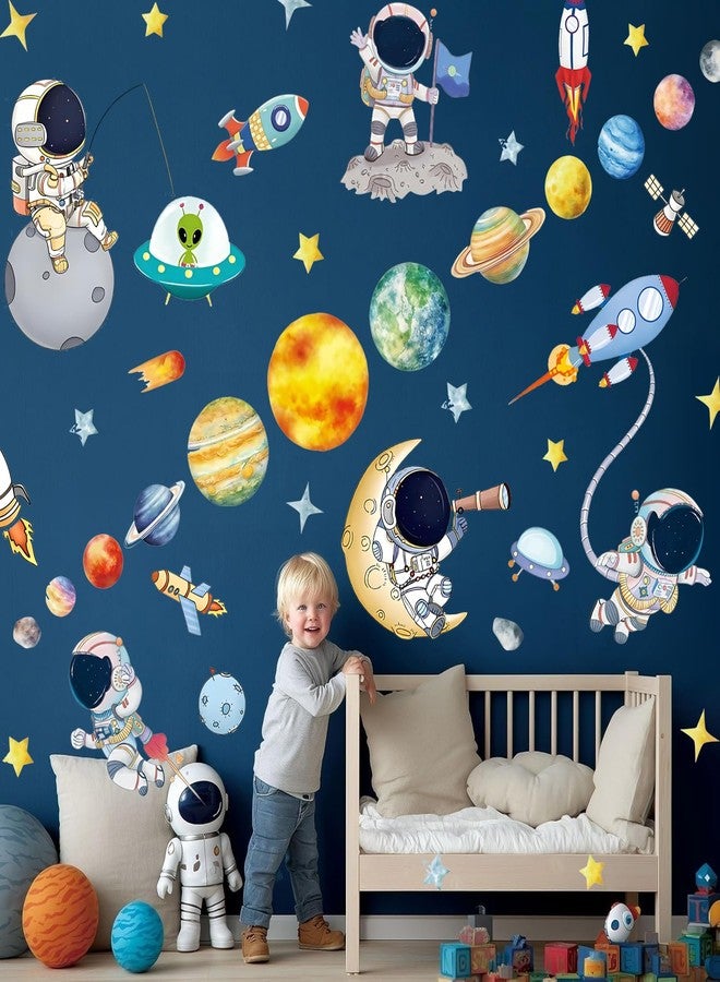 KeLay Fs Outer Space Wall Decals Stickers,Large Space Planets Rocket Astronaut Wall Stickers Peel and Stick Removable Solar System Wall Decors for Gamer Bedroom Playroom Décor (Solar System) - Image 3