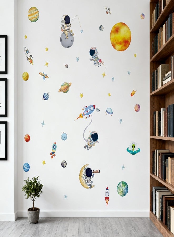 KeLay Fs Outer Space Wall Decals Stickers,Large Space Planets Rocket Astronaut Wall Stickers Peel and Stick Removable Solar System Wall Decors for Gamer Bedroom Playroom Décor (Solar System) - Image 4