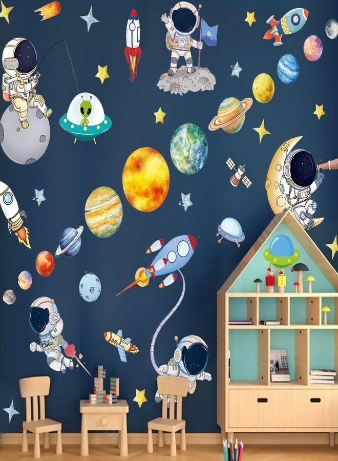 KeLay Fs Outer Space Wall Decals Stickers,Large Space Planets Rocket Astronaut Wall Stickers Peel and Stick Removable Solar System Wall Decors for Gamer Bedroom Playroom Décor (Solar System) - Image 1