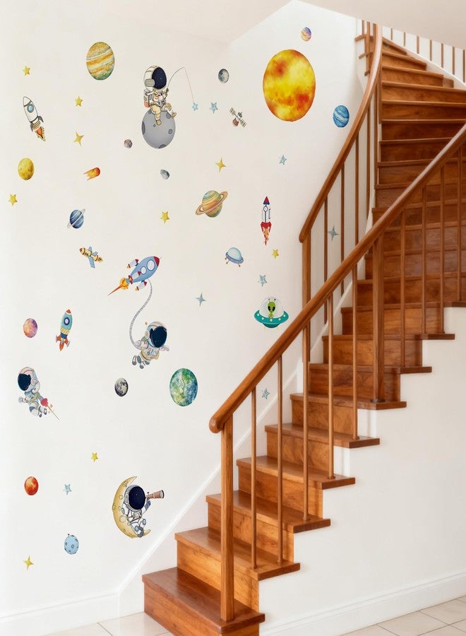 KeLay Fs Outer Space Wall Decals Stickers,Large Space Planets Rocket Astronaut Wall Stickers Peel and Stick Removable Solar System Wall Decors for Gamer Bedroom Playroom Décor (Solar System) - Image 2