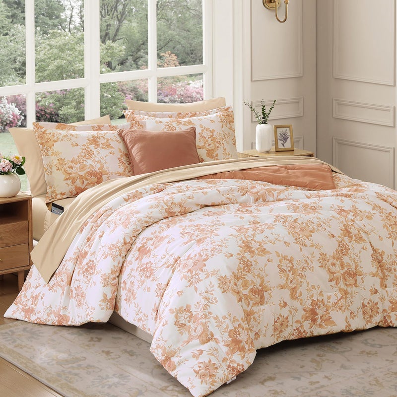 BLOOMHAVEN Queen Comforter Set -7 Pieces Autumn Leaf Floral Comforter Set for All Seasons, Bed in a Bag Queen with Botanical Flowers Comforter, Sheets, Pillowcases & Shams - Image 2