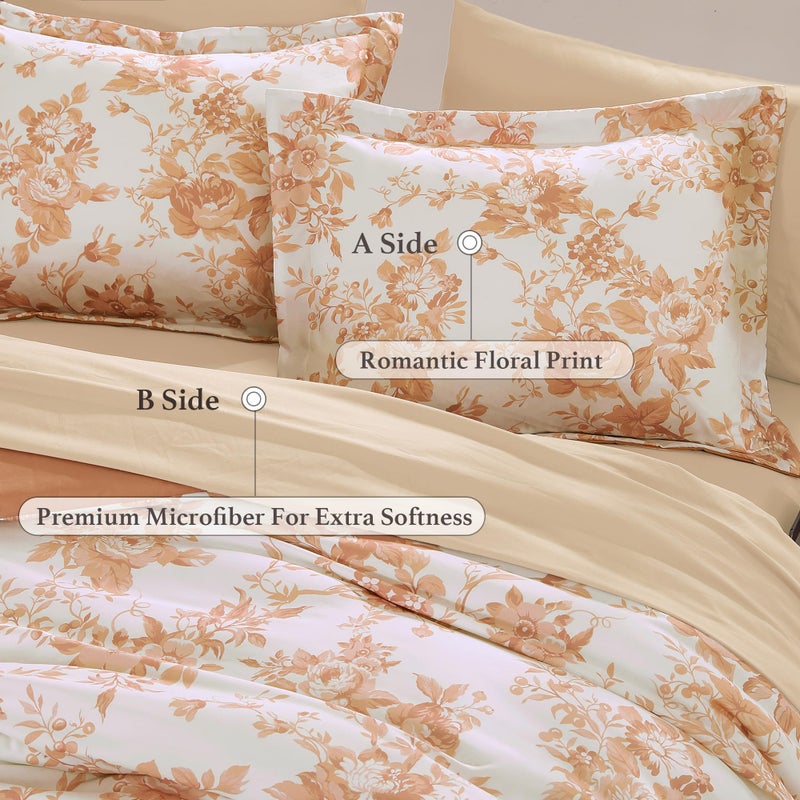 BLOOMHAVEN Queen Comforter Set -7 Pieces Autumn Leaf Floral Comforter Set for All Seasons, Bed in a Bag Queen with Botanical Flowers Comforter, Sheets, Pillowcases & Shams - Image 5