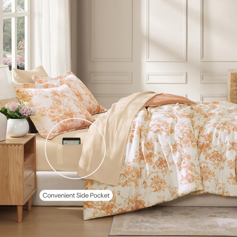 BLOOMHAVEN Queen Comforter Set -7 Pieces Autumn Leaf Floral Comforter Set for All Seasons, Bed in a Bag Queen with Botanical Flowers Comforter, Sheets, Pillowcases & Shams - Image 3