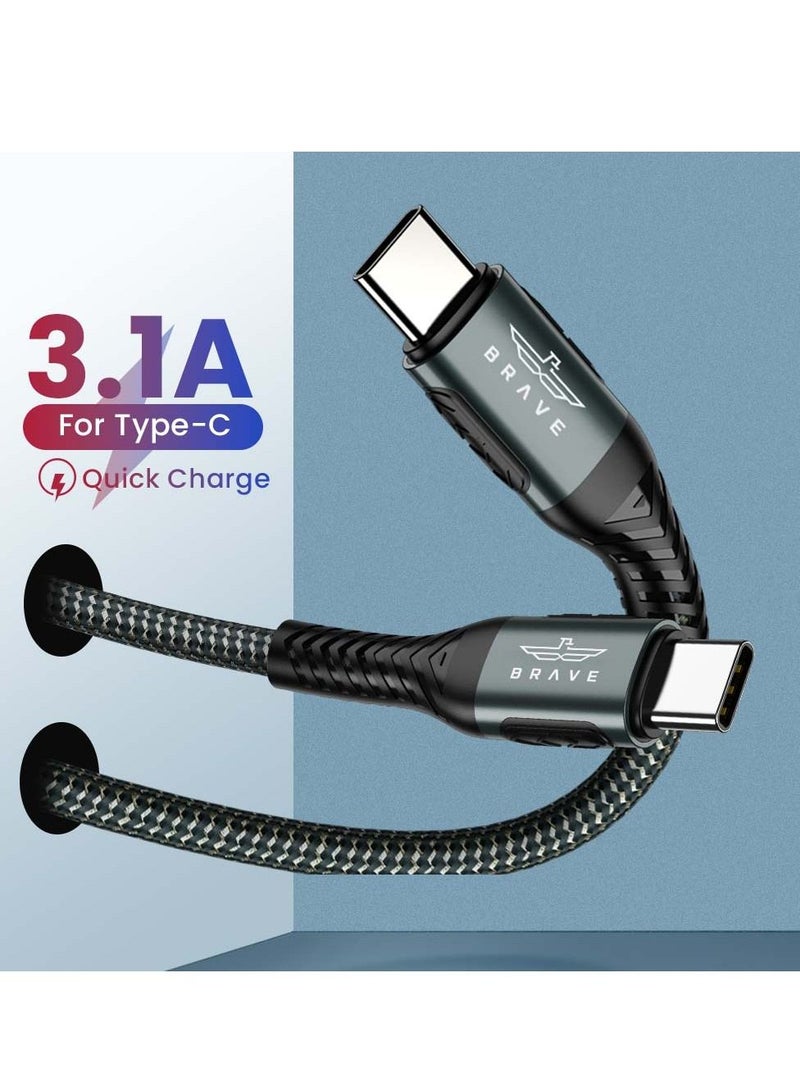 Brave كابل USB BRAVE 66W نوع C إلى C مضفر من النايلون متين للشحن السريع ونقل البيانات (1.2م/4قدم) مصنوع من سبائك الألمنيوم لمتانة طويلة، آمن وموثوق، مرن باللون الأسود - Image 2