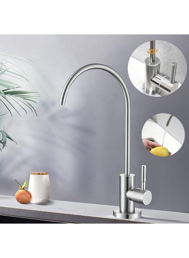 بتيمفم صنبور تنقية مياه الشرب - صنبور مشروبات من الفولاذ المقاوم للصدأ مطلي بالنيكل المصقول لنظام تنقية المياه أسفل الحوض، للاستخدام في المطبخ أو البار (فضي) - Image 1