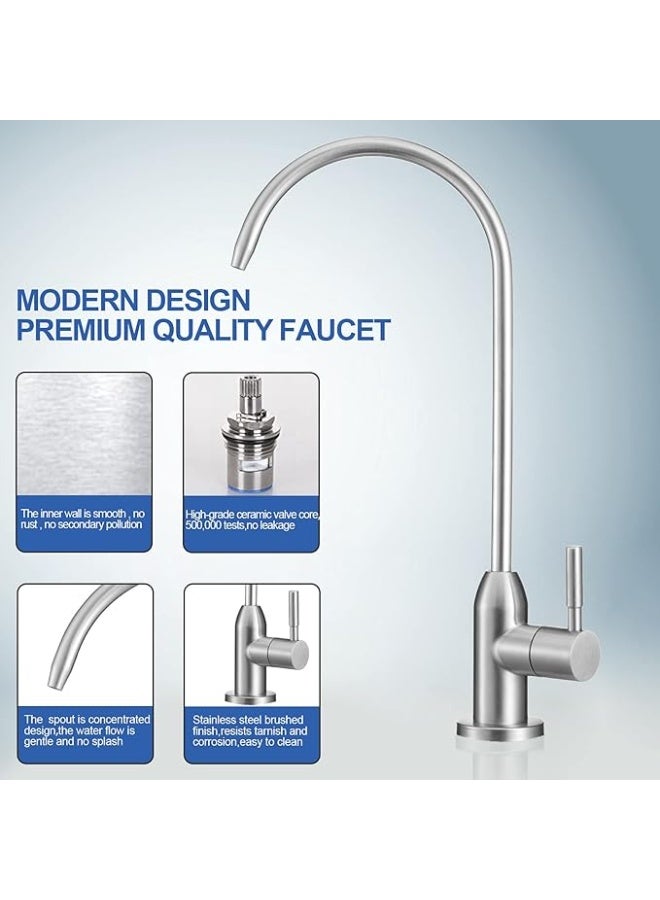 بتيمفم صنبور تنقية مياه الشرب - صنبور مشروبات من الفولاذ المقاوم للصدأ مطلي بالنيكل المصقول لنظام تنقية المياه أسفل الحوض، للاستخدام في المطبخ أو البار (فضي) - Image 2