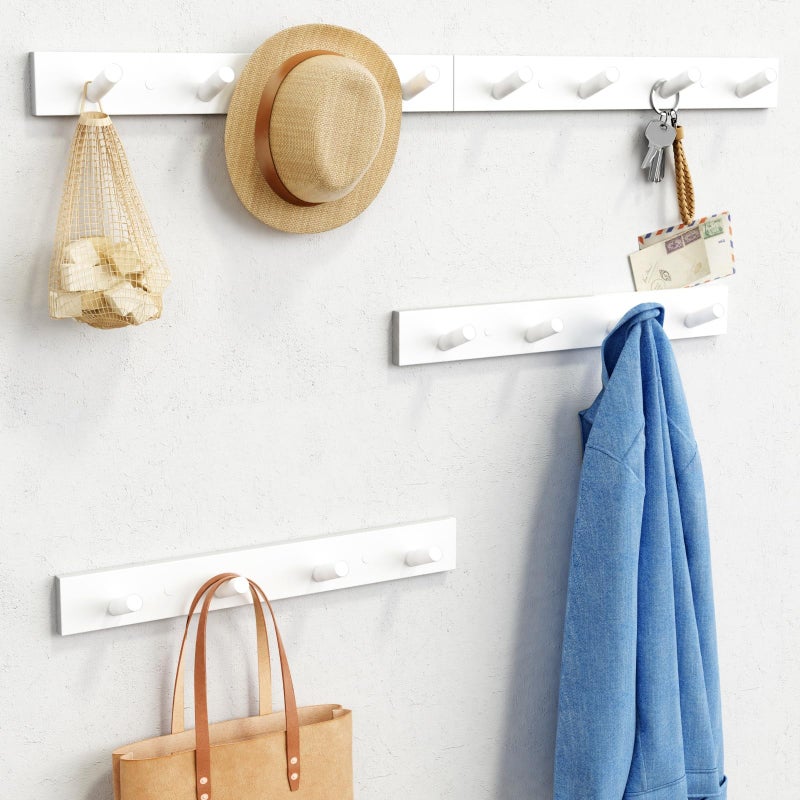 Forbena White Coat Hooks Wall Mount for Hanging 4 Pack, 16 Inch Wood Entryway Coat Rack Wall Mounted Heavy Duty, Modern Large Wall Hooks for Hats Kids Clothes Bags Purses Caps Closet - 16 Hooks - Image 1