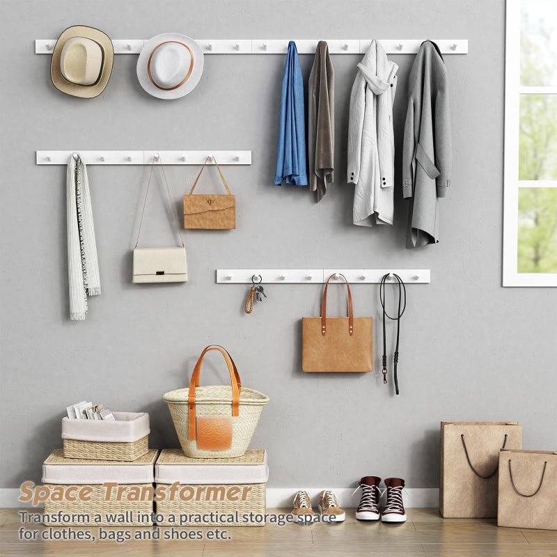 Forbena White Coat Hooks Wall Mount for Hanging 4 Pack, 16 Inch Wood Entryway Coat Rack Wall Mounted Heavy Duty, Modern Large Wall Hooks for Hats Kids Clothes Bags Purses Caps Closet - 16 Hooks - Image 4