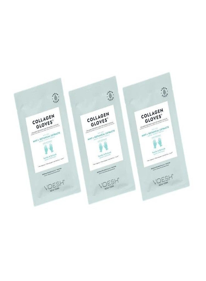 VOESH Collagen Gloves, Vegan Hand Masks, Peppermint, 3 Pack, Moisturizing Hand Mask, Lotion Gloves, Hydrating Gloves, Hand Care, Spa Manicure Gloves, Dry Hand Treatment - Image 1