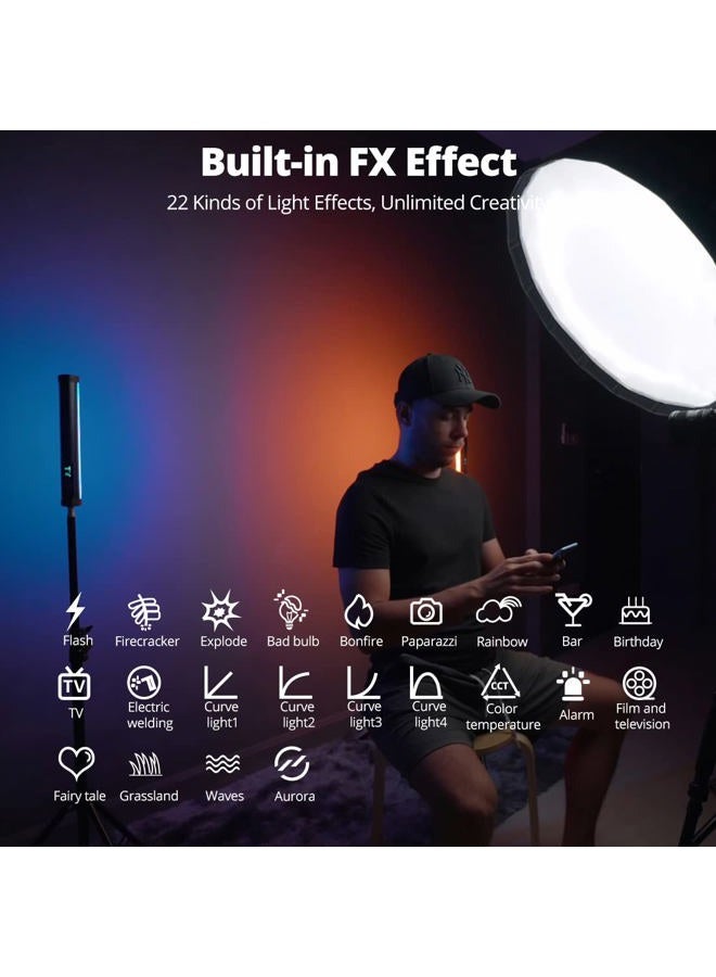 AMBITFUL A2 Full-Color RGB Tube Light, CRI 95 TLCI 97 Accurate Color,2500k-8500K Adjustable,RGB CCT HSI Mode, 29 Fx Light Effect,APP Control Support, Magnet Design (A2+Desktop Tripod) - Image 3