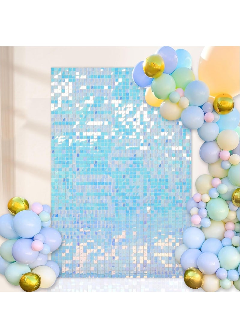 Shimmer Wall Backdrop, 24PCS Rainbow Square Sequins Shimmer Backdrop Decoration Panels, Photo Backdrops for Baby Shower Mermaid Unicorn Birthday Anniversary Wedding Decoration(Rainbow Blue)  - Image 4