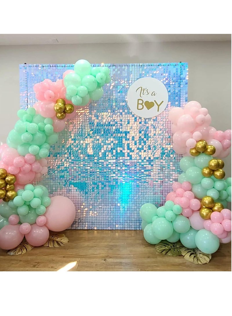 Shimmer Wall Backdrop, 24PCS Rainbow Square Sequins Shimmer Backdrop Decoration Panels, Photo Backdrops for Baby Shower Mermaid Unicorn Birthday Anniversary Wedding Decoration(Rainbow Blue)  - Image 3