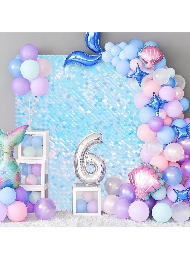 Shimmer Wall Backdrop, 24PCS Rainbow Square Sequins Shimmer Backdrop Decoration Panels, Photo Backdrops for Baby Shower Mermaid Unicorn Birthday Anniversary Wedding Decoration(Rainbow Blue)  - Image 5