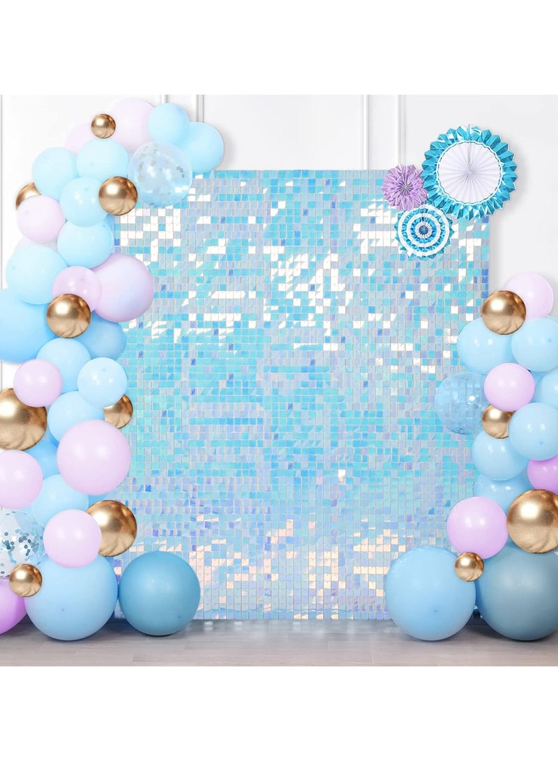 Shimmer Wall Backdrop, 24PCS Rainbow Square Sequins Shimmer Backdrop Decoration Panels, Photo Backdrops for Baby Shower Mermaid Unicorn Birthday Anniversary Wedding Decoration(Rainbow Blue)  - Image 2