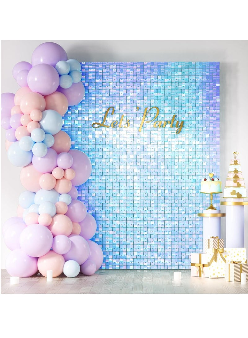 Shimmer Wall Backdrop, 24PCS Rainbow Square Sequins Shimmer Backdrop Decoration Panels, Photo Backdrops for Baby Shower Mermaid Unicorn Birthday Anniversary Wedding Decoration(Rainbow Blue)  - Image 1