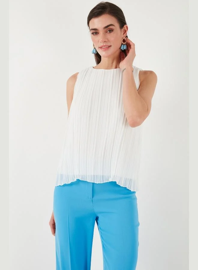 ليلا بلوزة شيفون نسائية بياقة دائرية وحمالات سميكة ومبطنة بمقاس قياسي