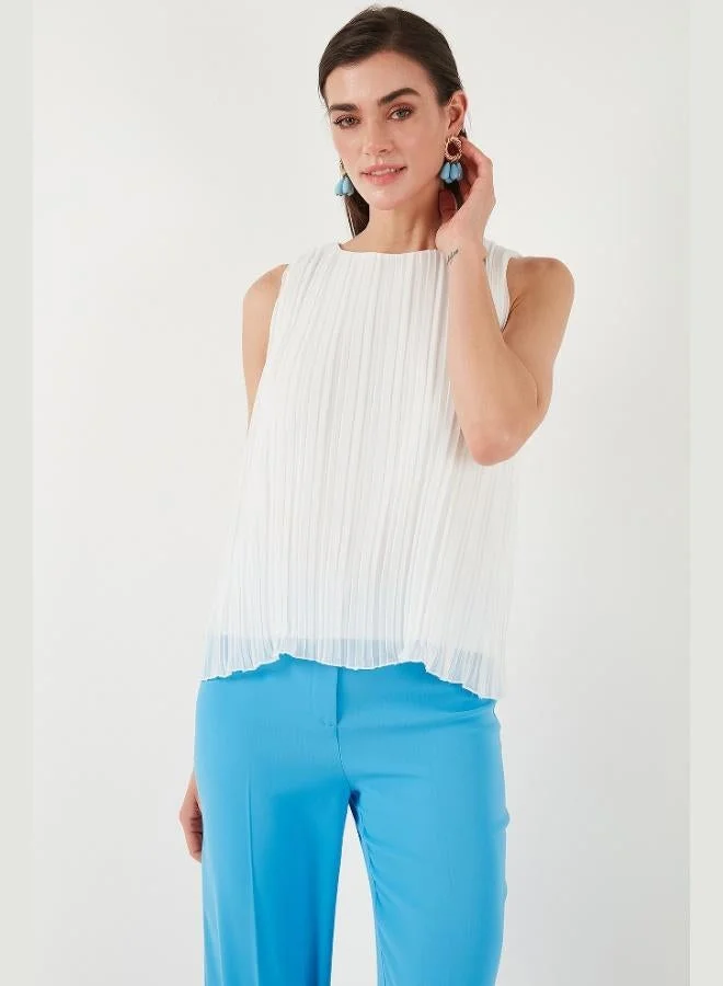 ليلا بلوزة شيفون نسائية بياقة دائرية وحمالات سميكة ومبطنة بمقاس قياسي