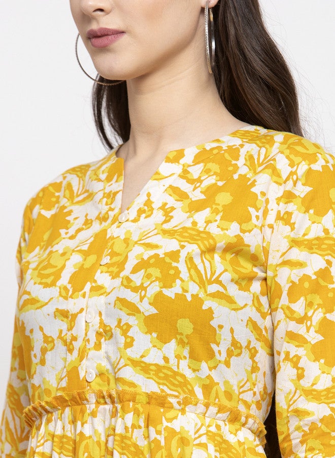 Indibelle Women Yellow & White Printed Maxi Dress - Image 2