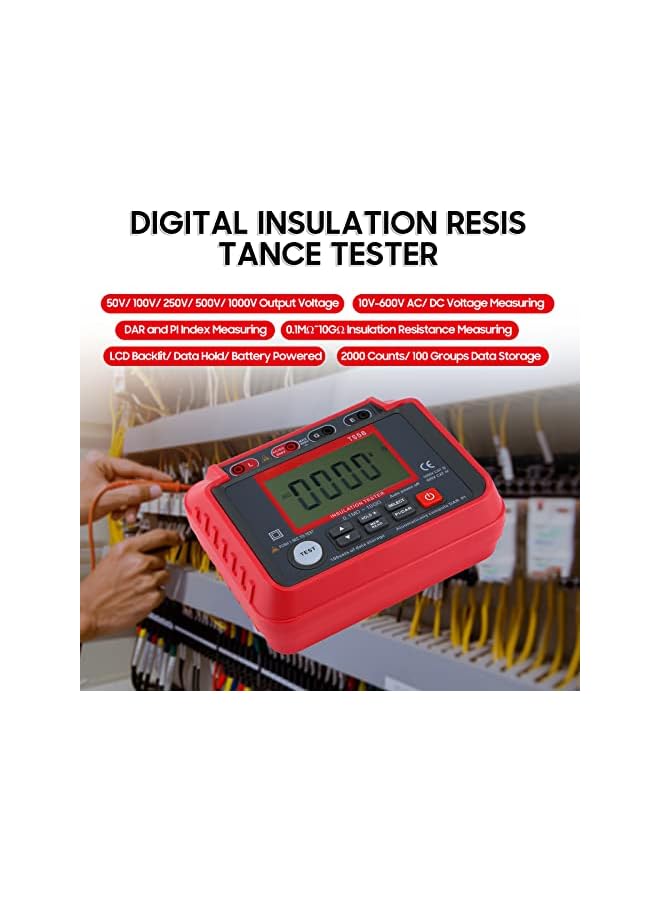 PROMASS promass TS58 Digital Insulation Resistance Tester 0.1MΩ-10GΩ Megohmmeter with LCD Backlit Display AC DC 10-600V Maximum 2000 Counts DAR PI Index Insulated Resistance Meter Kit with Zipper Bag  - Image 4