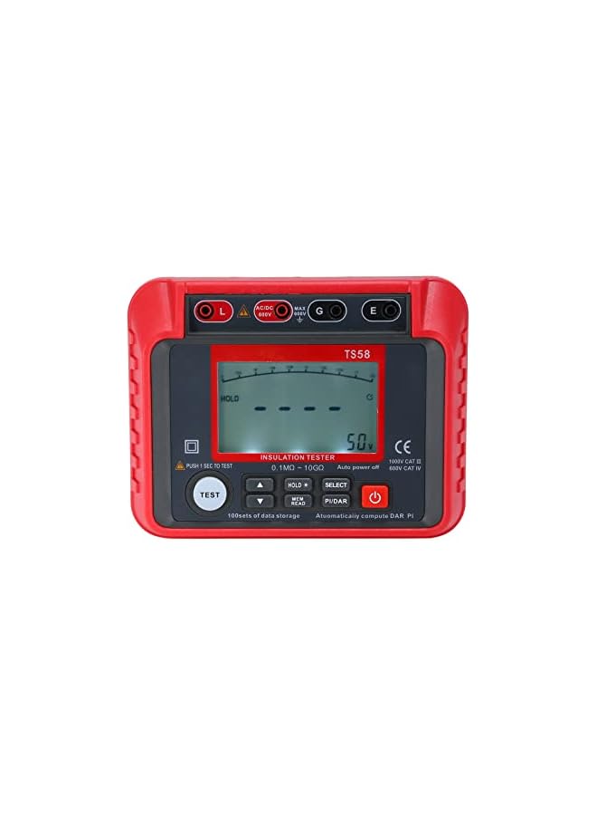 PROMASS promass TS58 Digital Insulation Resistance Tester 0.1MΩ-10GΩ Megohmmeter with LCD Backlit Display AC DC 10-600V Maximum 2000 Counts DAR PI Index Insulated Resistance Meter Kit with Zipper Bag  - Image 2