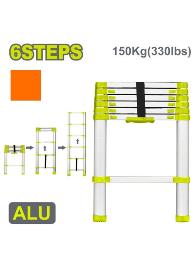 6 Step Telescopic Aluminum Ladder, Compact Folding Ladder, Easy Carry, 150kg