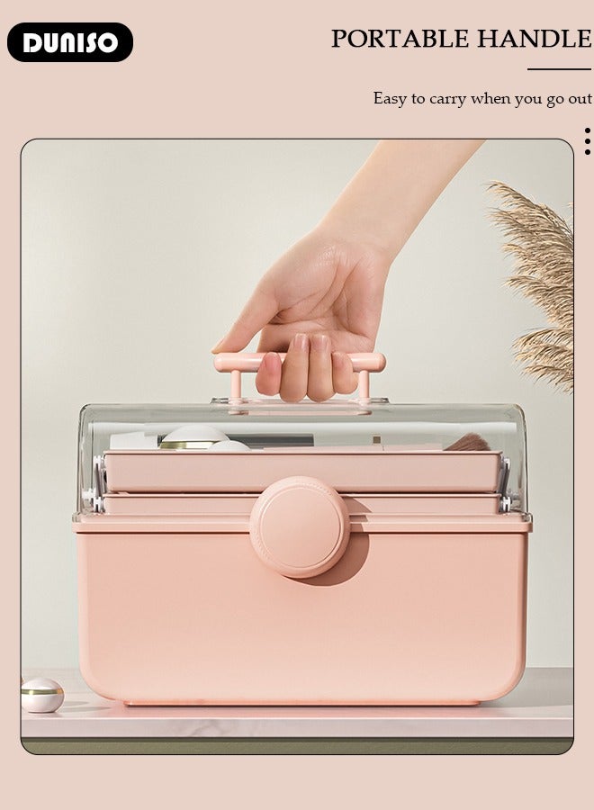 DUNISO 3-Layer Multipurpose Storage Box, Clear Plastic Hair Accessories Organizer, Portable First Aids Case Medicine Box with Handle Trays for Kids, Sewing Makeup Nail Hair Accessories, Home School Office  - Image 3