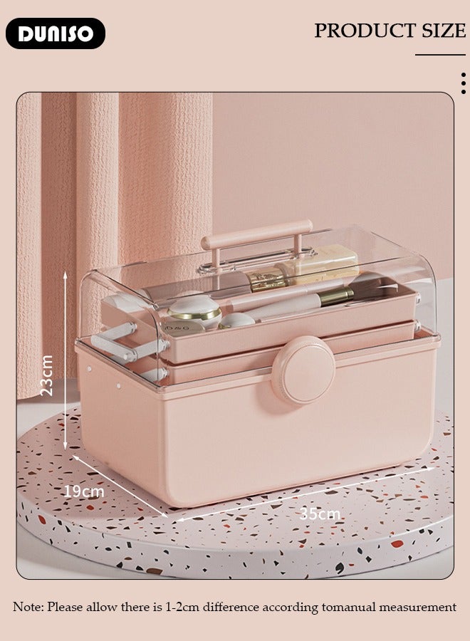 DUNISO 3-Layer Multipurpose Storage Box, Clear Plastic Hair Accessories Organizer, Portable First Aids Case Medicine Box with Handle Trays for Kids, Sewing Makeup Nail Hair Accessories, Home School Office  - Image 4