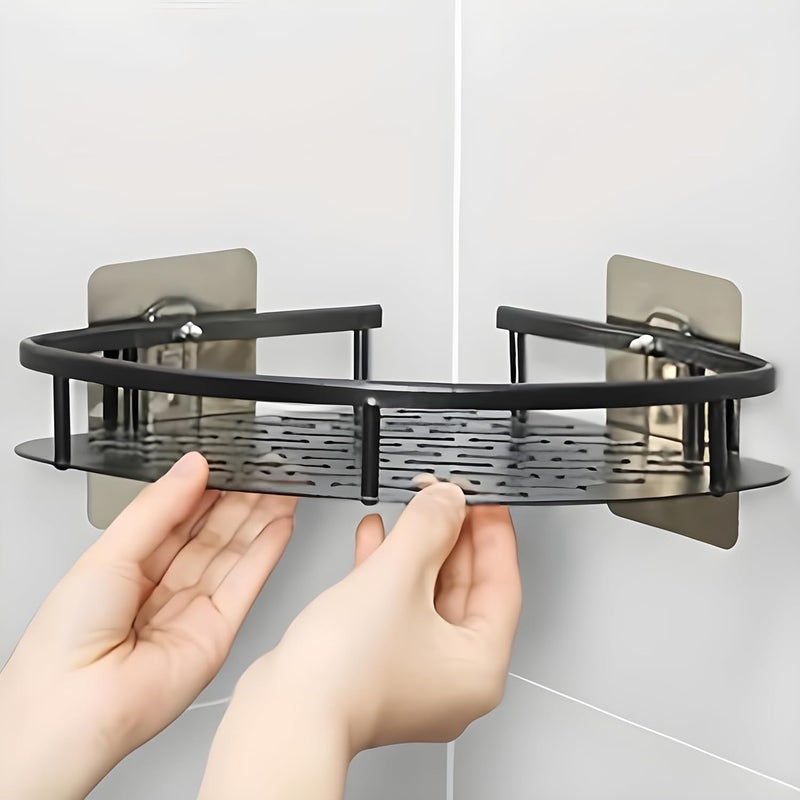 GDR Bathroom Corner Organizer - Self-Adhesive Wall-Mounted Aluminum Shelf Stand, Carbon Steel Rack for Bathroom, Kitchen, and Washroom (Pack of 1) - Image 5