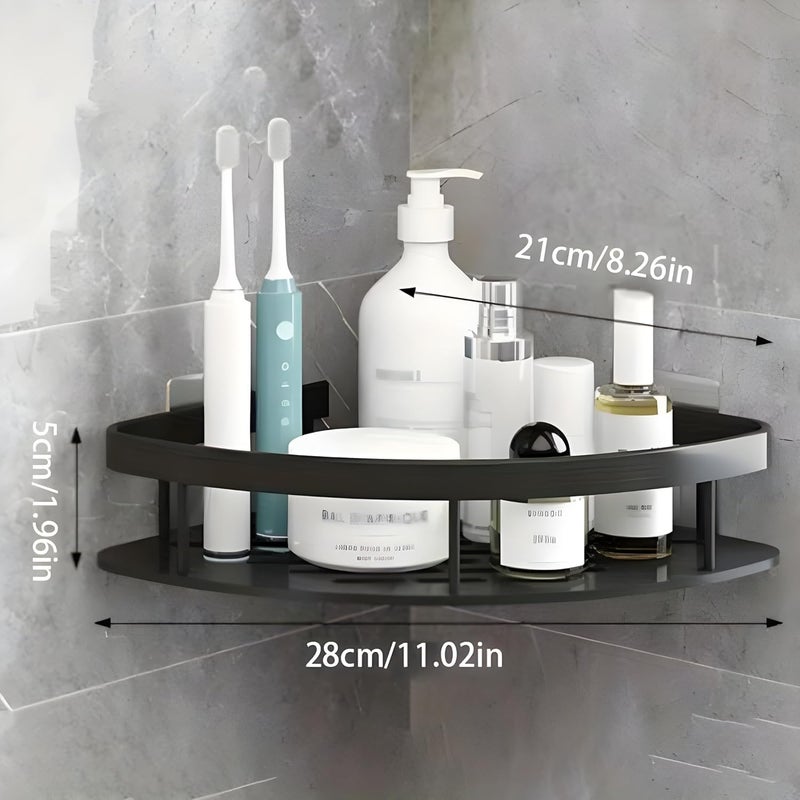 GDR Bathroom Corner Organizer - Self-Adhesive Wall-Mounted Aluminum Shelf Stand, Carbon Steel Rack for Bathroom, Kitchen, and Washroom (Pack of 1) - Image 2