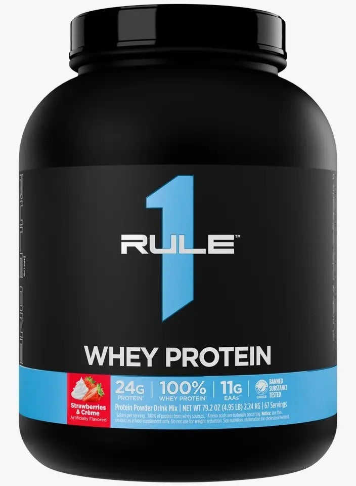 Rule1 R1 Whey Blend Protein Powder Strawberry Cream 4.9 lb – 24g Whey Protein per Serving – Whey Concentrate, Isolate & Hydrolysate Blend - Image 1