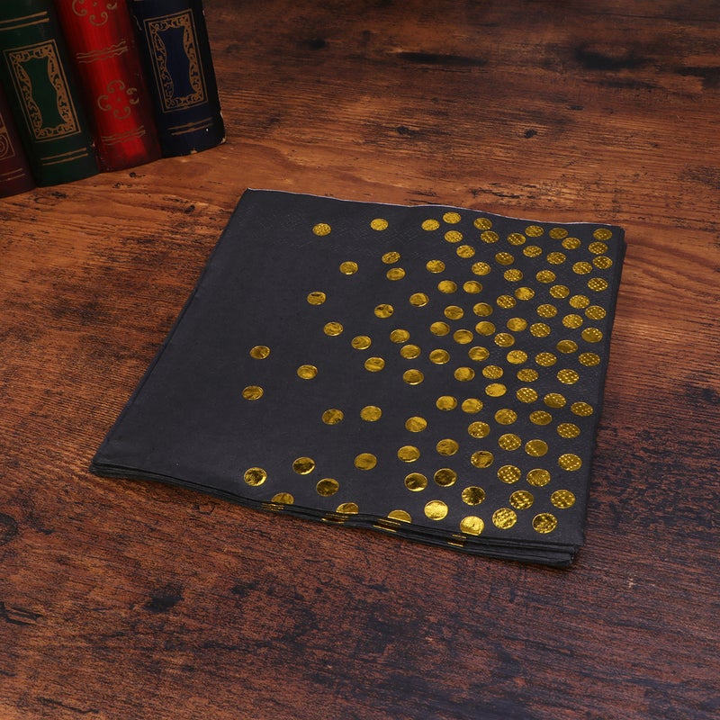 20PCS Practical Black With Goldern Dot Pattern Paper Towel Party Supplies - Image 4