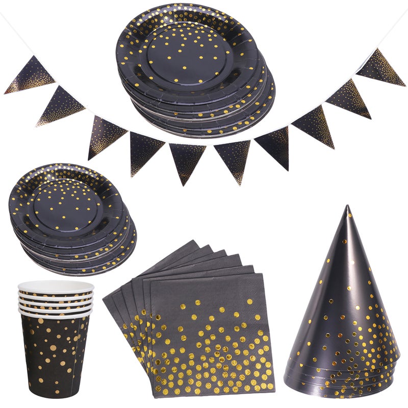 20PCS Practical Black With Goldern Dot Pattern Paper Towel Party Supplies - Image 1
