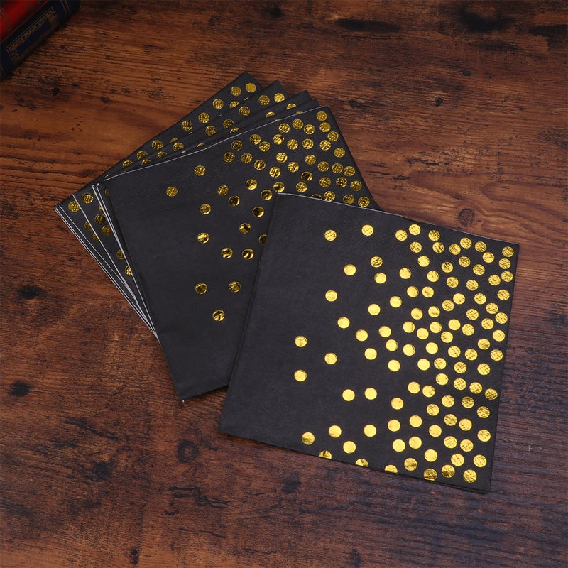 20PCS Practical Black With Goldern Dot Pattern Paper Towel Party Supplies - Image 3