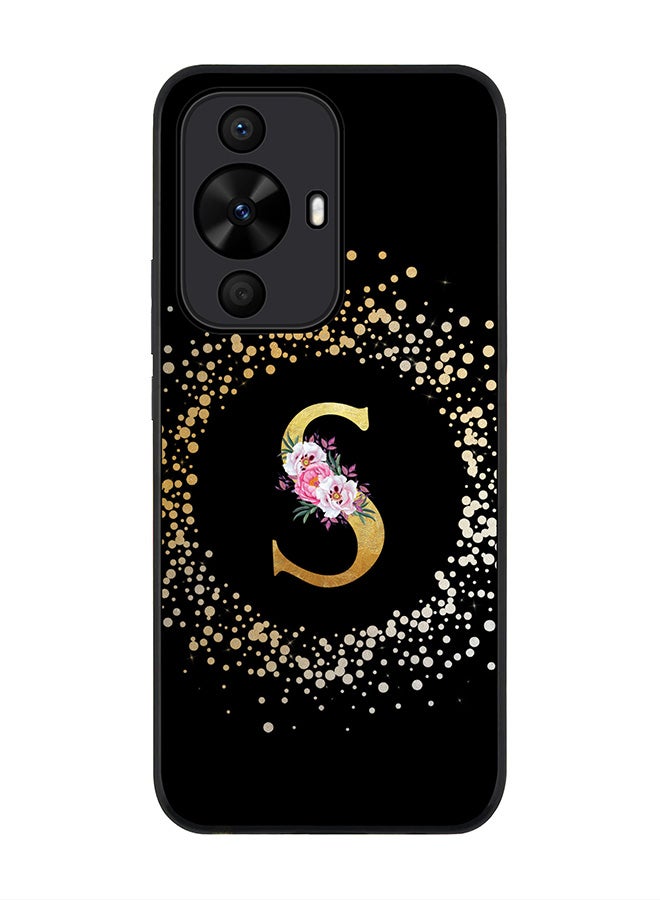 Stylizedd Rugged Black edge case for Huawei nova 12s / Huawei nova 11/ Huawei nova 12 Lite 4G,Custom Monogram Initial Letter Floral Pattern Alphabet - S (Black) - Image 1