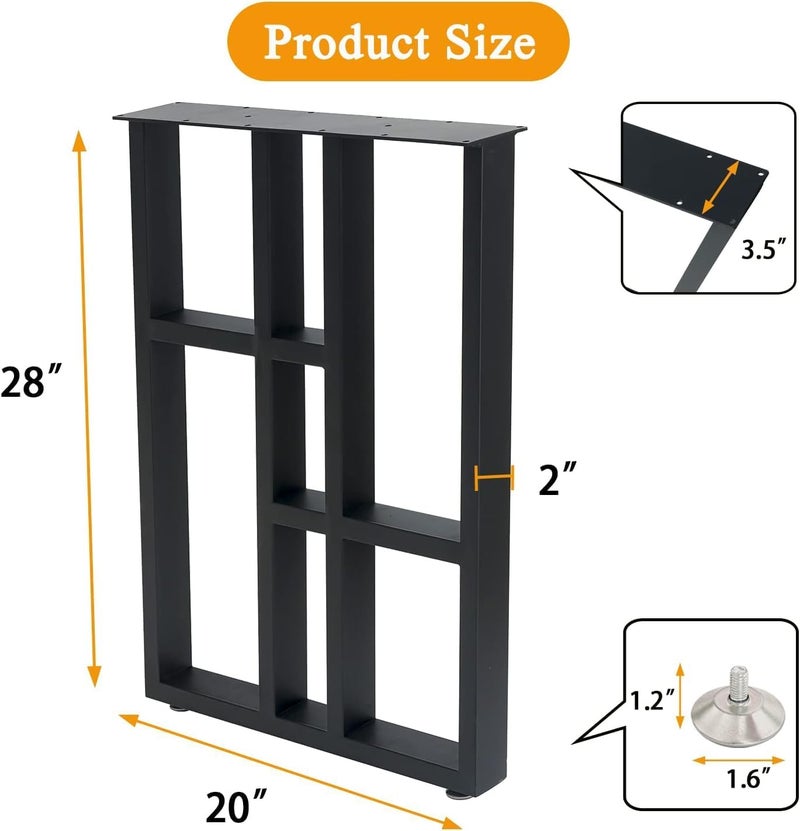 Reyox Heavy Duty Table Legs 28 H x 20 W Metal Desk Legs with Matte Black Dining Table Legs Modern Industrial Steel Table Legs for Kitchen Office Computer Desk Table 1 Set of 2 pcs - Image 2