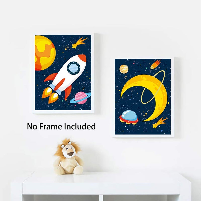 KAIRNE Dinosaur Outer Space Art Print  Solar System Planet Canvas Poster Set Of 4 (8X10inch Unframed) Animal Astronaut Wall Art For Kid Room Decor - Image 4